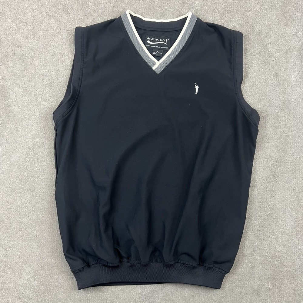 Austin Golf Vest Mens Small Black Windbreaker V-Neck Water Resistant Pullover S